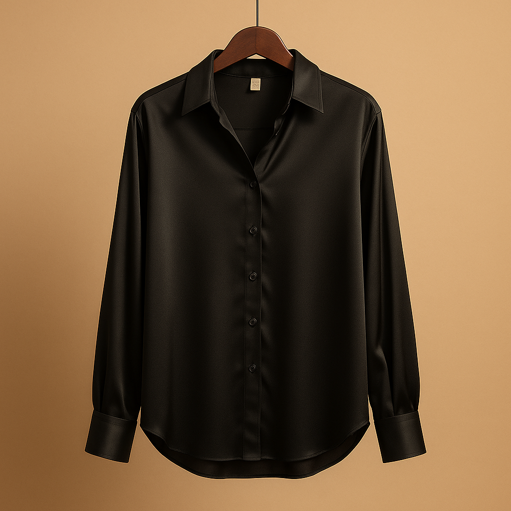 Satijnen blouse met omgeslagen kraag voor dames | Mirthe