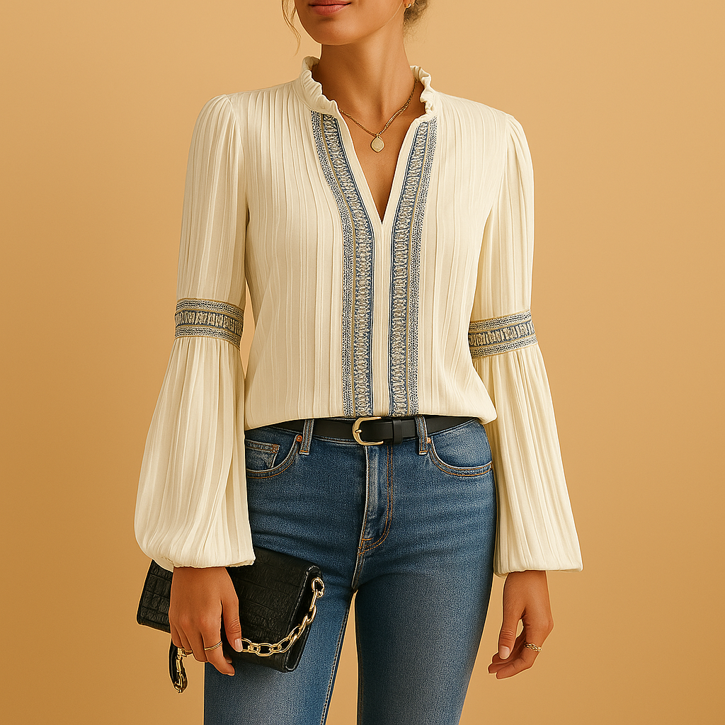 Nadine | Elegante blouse met kant en lantaarnmouwen voor dames