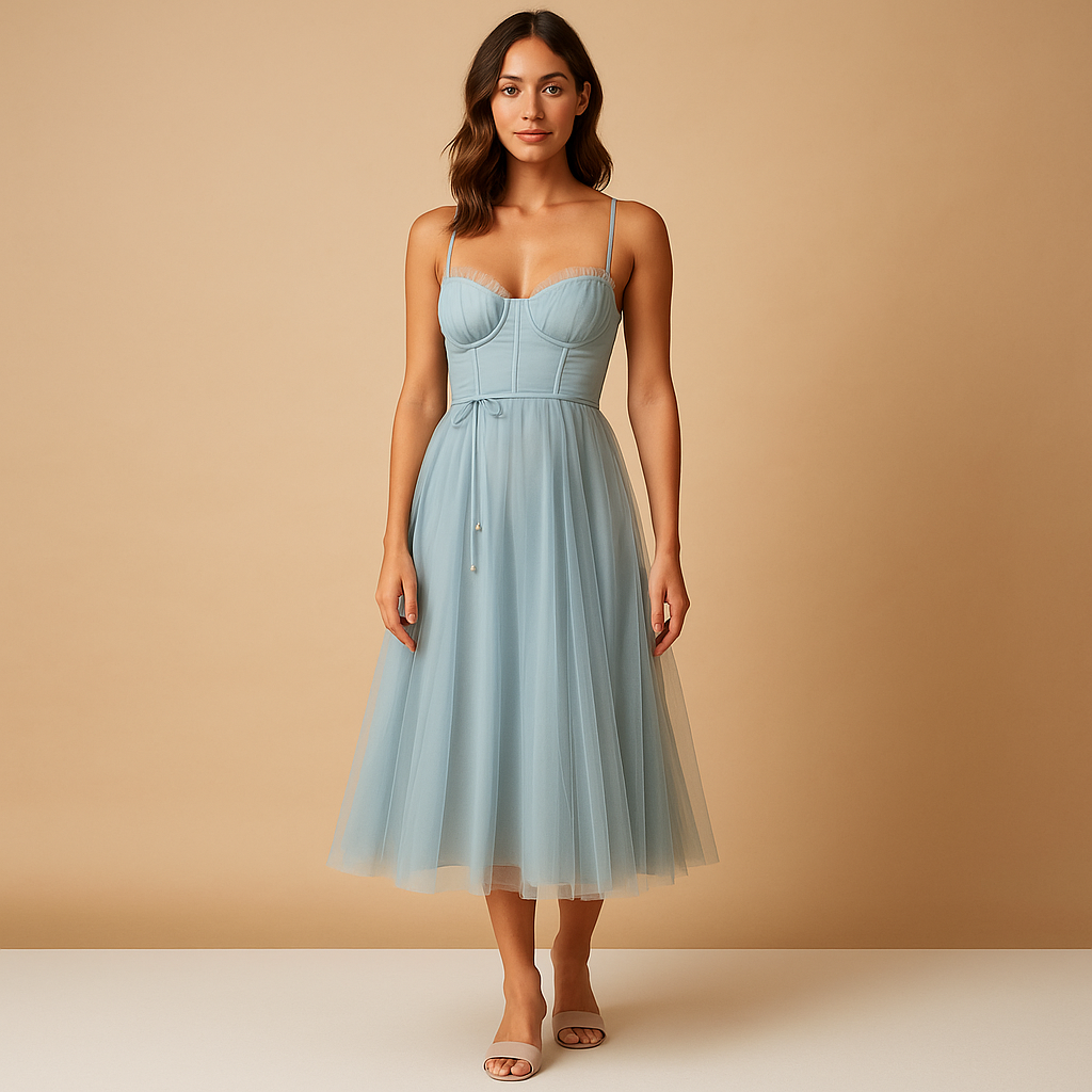 Chiffon maxi-jurk zonder mouwen met tulelaag voor dames | Elodie