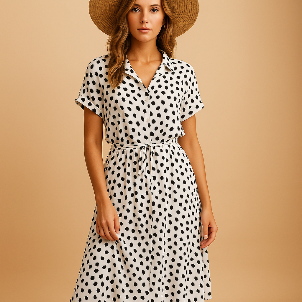 Elegante midi-jurk met korte mouwen voor dames | Clara