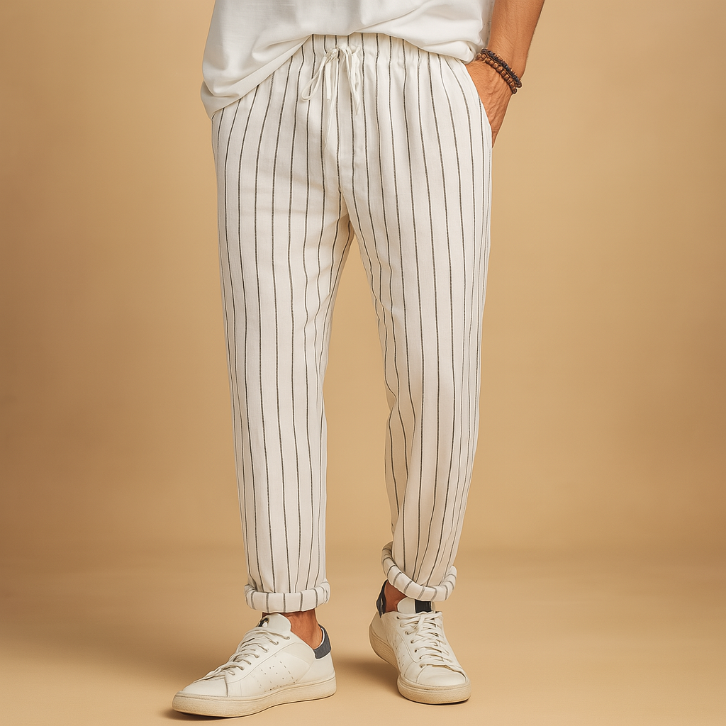 Gestreepte casual broek met trekkoord voor heren | Travis