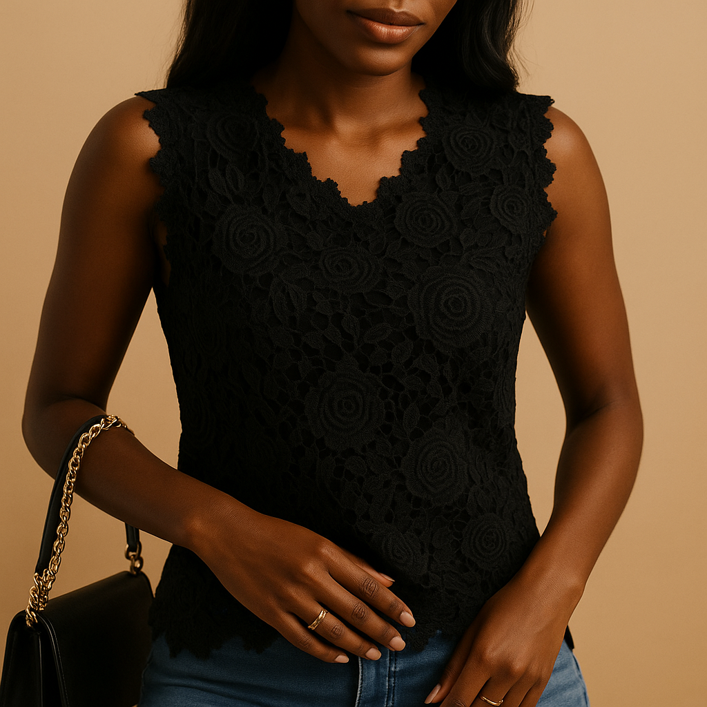 Kanten blouse met ronde hals voor dames | Yara