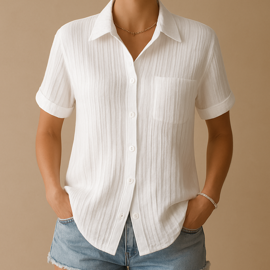 Klassieke katoenen blouse met korte mouwen voor dames | Lieke