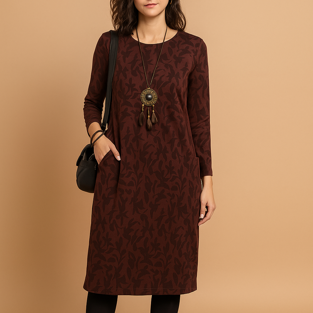 Lange jurk met comfortabele pasvorm en tijdloze stijl voor dames | Renée