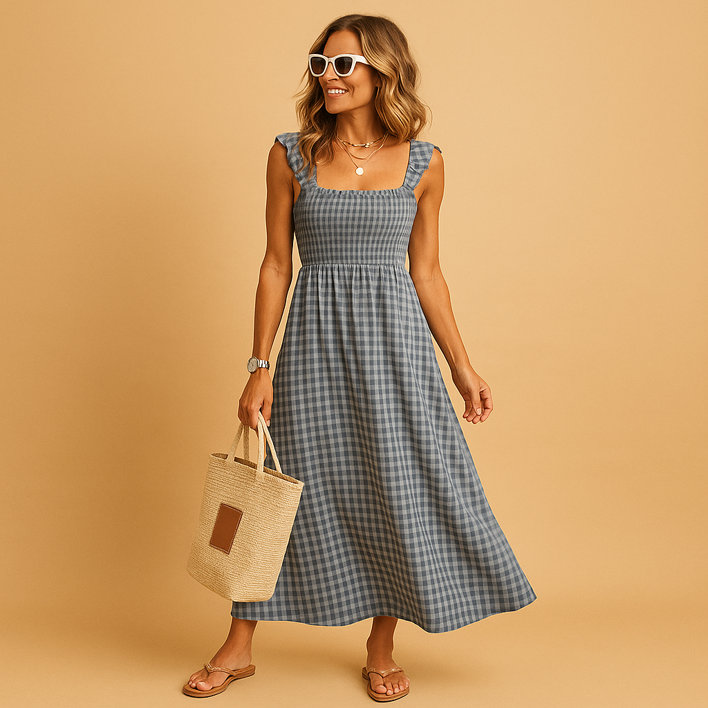 Lange mouwloze zomerjurk met elegante pasvorm voor dames | Merel