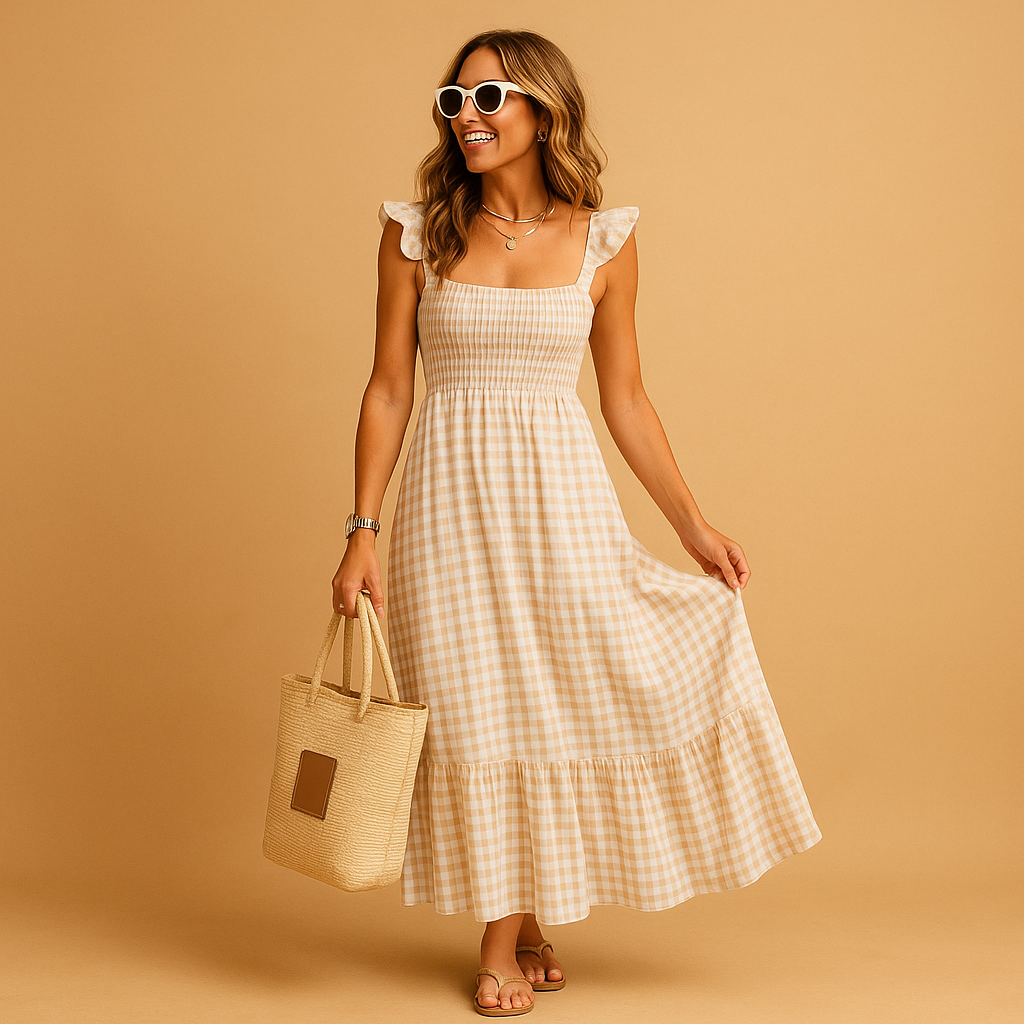 Lange mouwloze zomerjurk met elegante pasvorm voor dames | Merel
