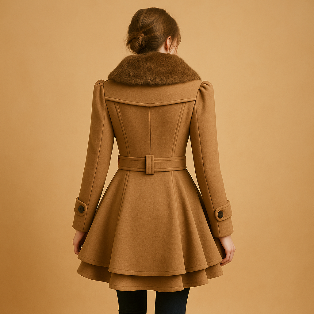 Lange winterjas met imitatiebont kraag voor dames | Evelina