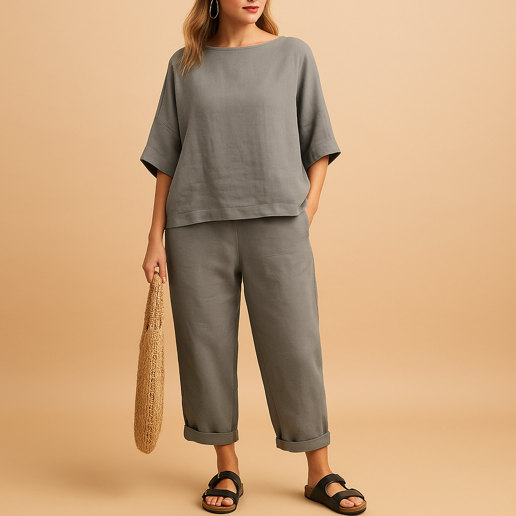 Luchtige dames set met los vallend shirt en enkellange broek | Kiana
