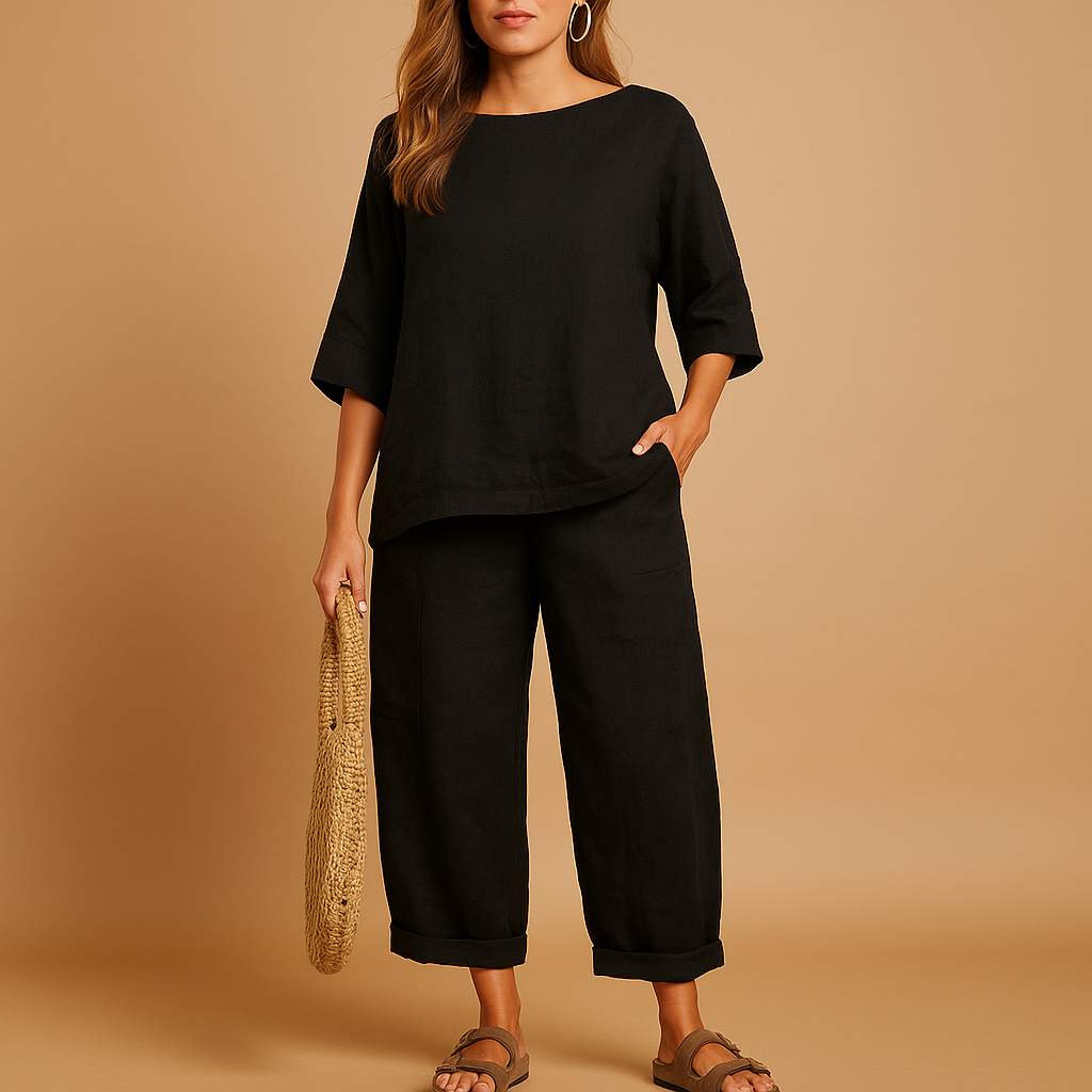 Luchtige dames set met los vallend shirt en enkellange broek | Kiana