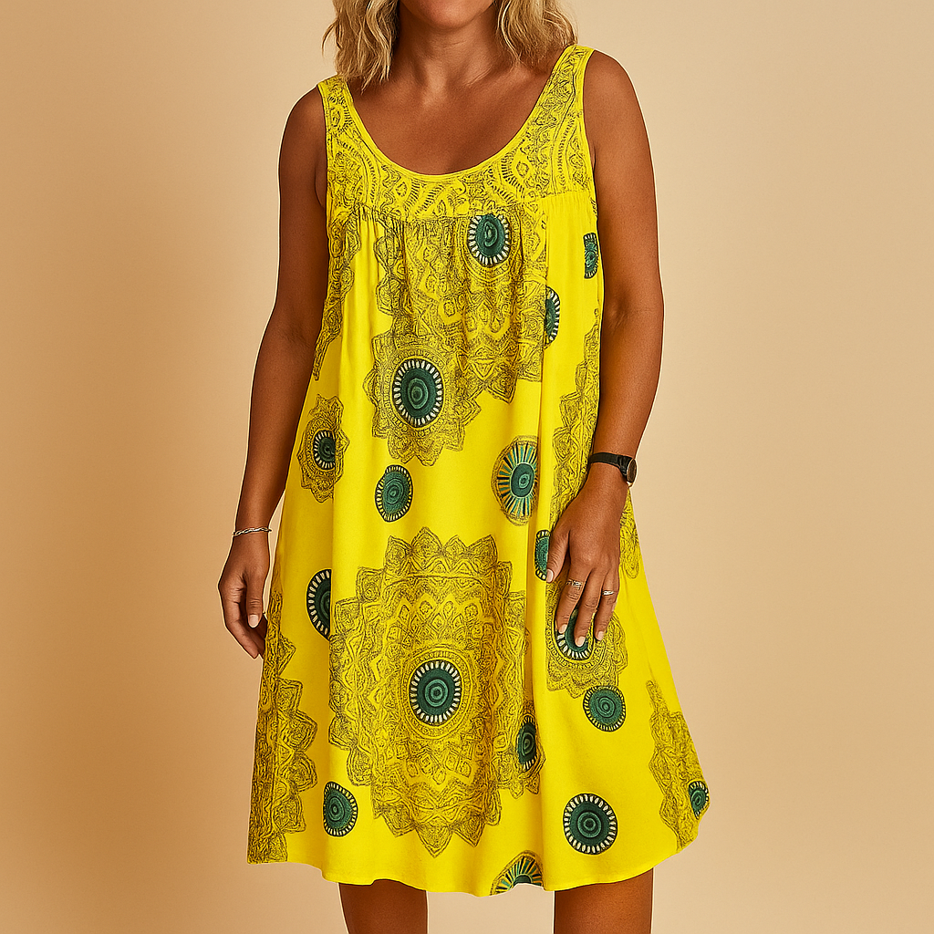 Mouwloze zomerjurk met kleurrijke print voor dames | Leilany