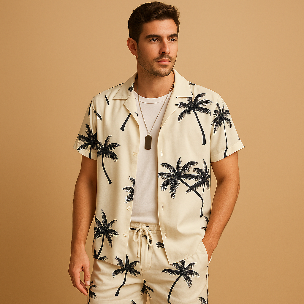 Tropisch zomersetje met palmbomenprint voor heren | Koen
