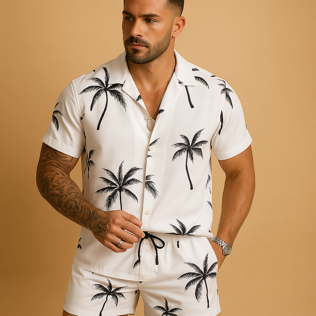 Tropisch zomersetje met palmbomenprint voor heren | Koen