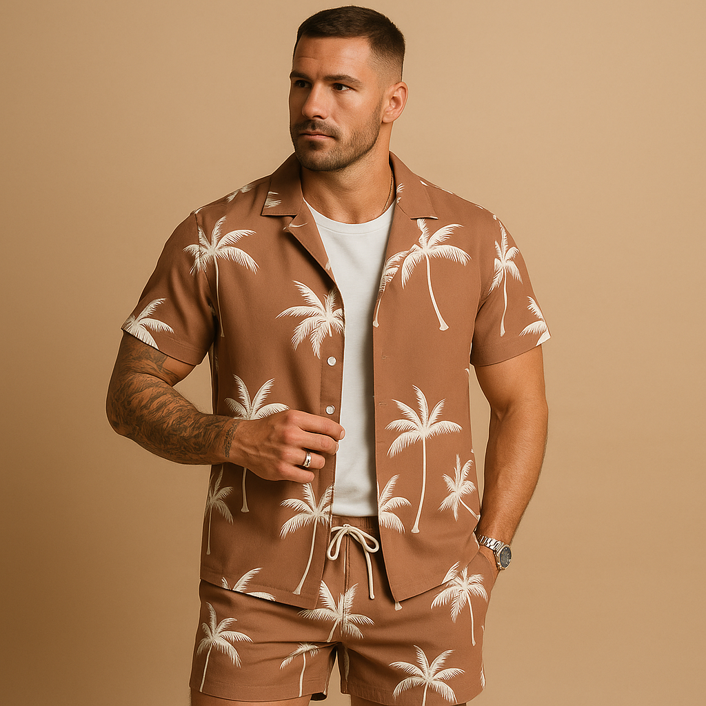 Tropisch zomersetje met palmbomenprint voor heren | Koen