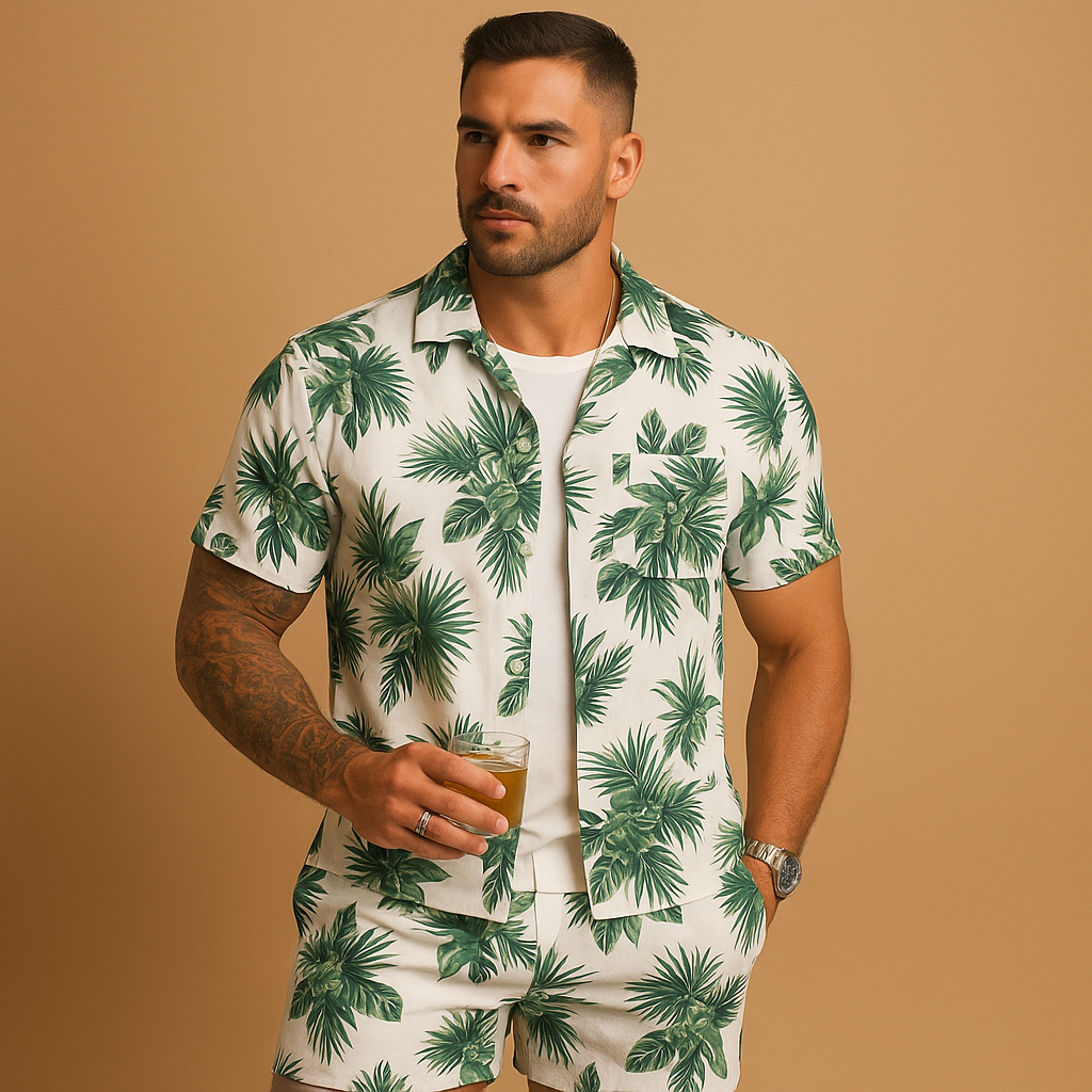 Tropisch zomersetje met palmbomenprint voor heren | Koen