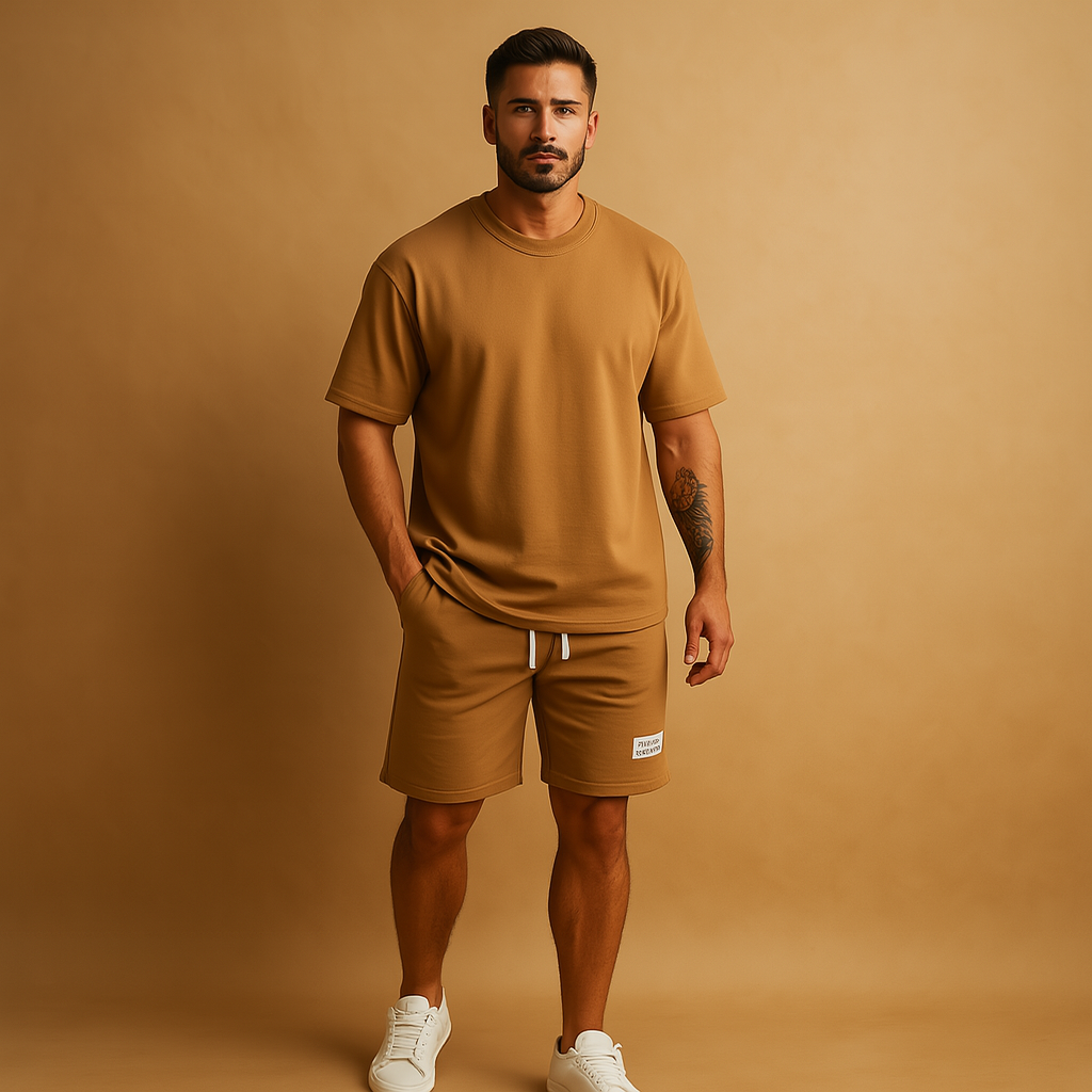 T-shirt en short set in effen kleur voor heren | Sunny