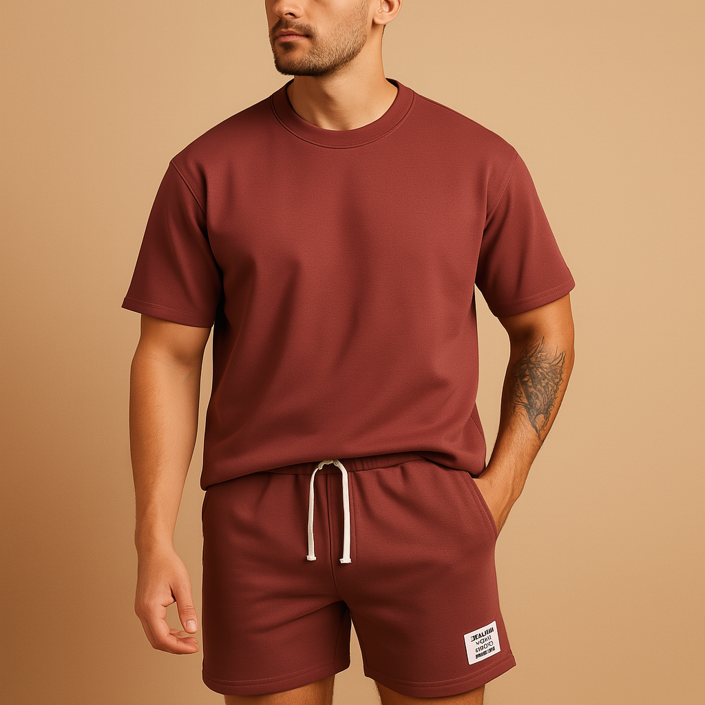 T-shirt en short set in effen kleur voor heren | Sunny