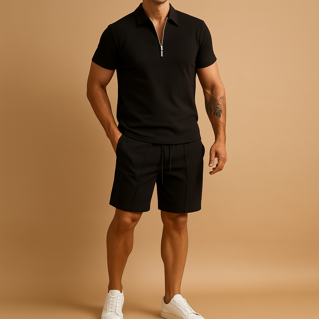 Tweedelig zomerset met polo en korte broek voor heren | Nathan