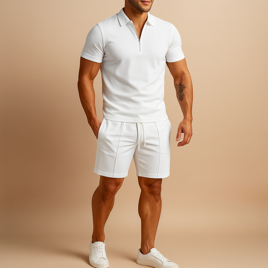Tweedelig zomerset met polo en korte broek voor heren | Nathan