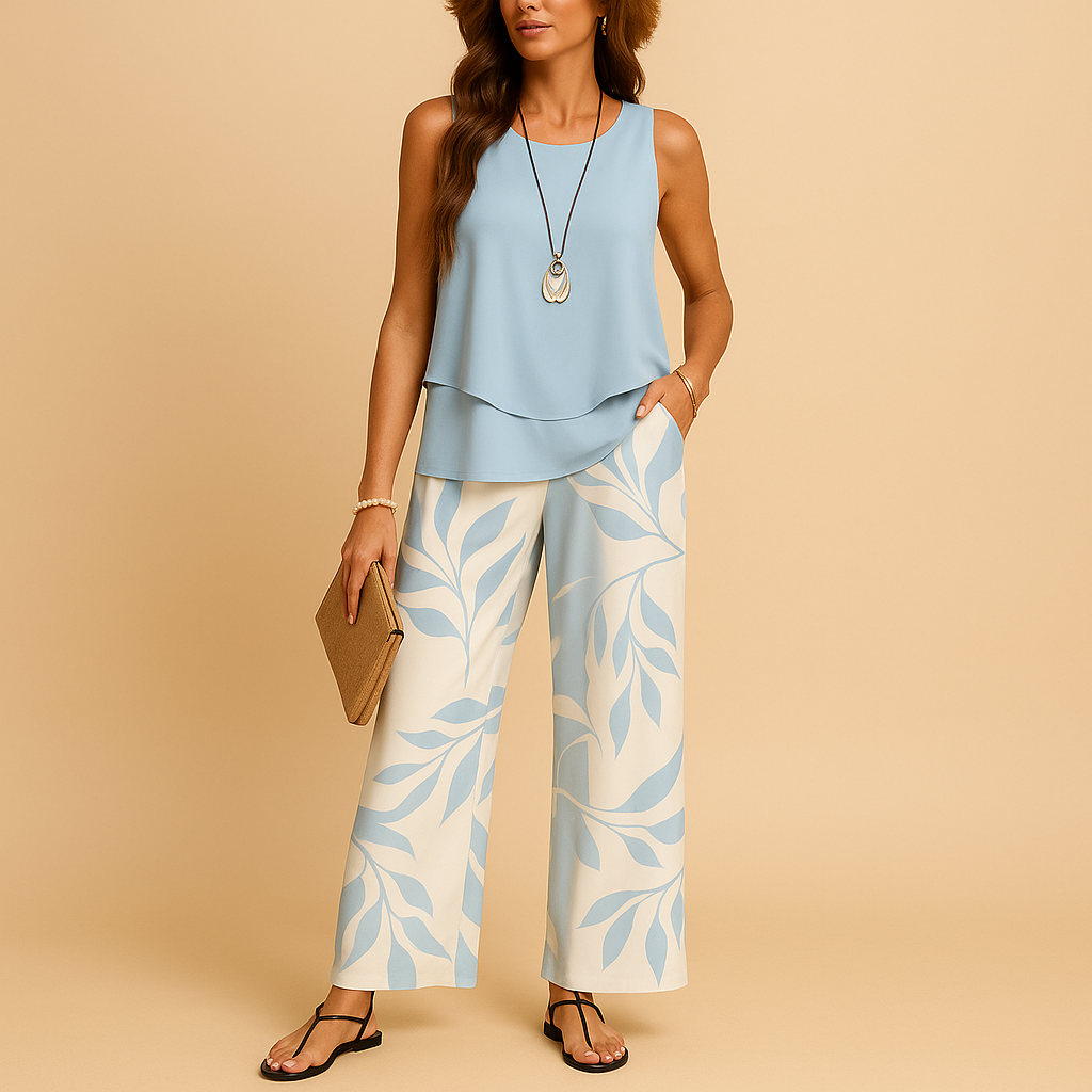 Tweedelige zomerset met mouwloze top en luchtige broek voor dames | Noëlle