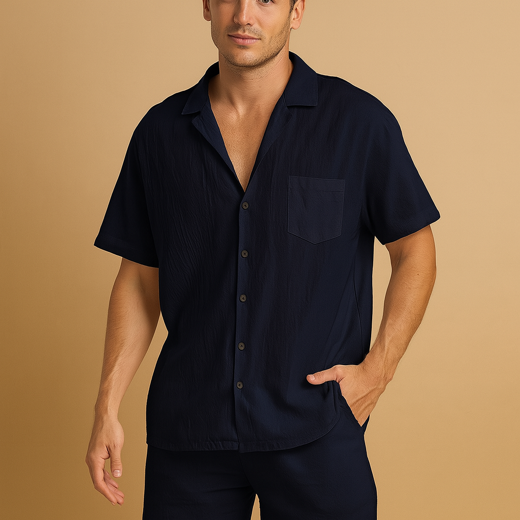 Zomers heren set met V-hals shirt en comfortabele shorts voor heren | Gijs