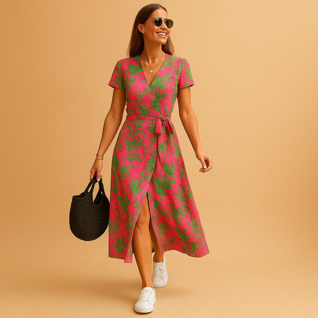 A-lijn zomerjurk met pofmouwen en knoopdetails voor dames | Mare