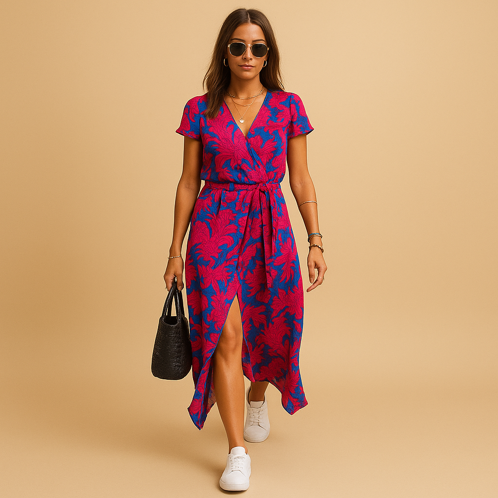 A-lijn zomerjurk met pofmouwen en knoopdetails voor dames | Mare