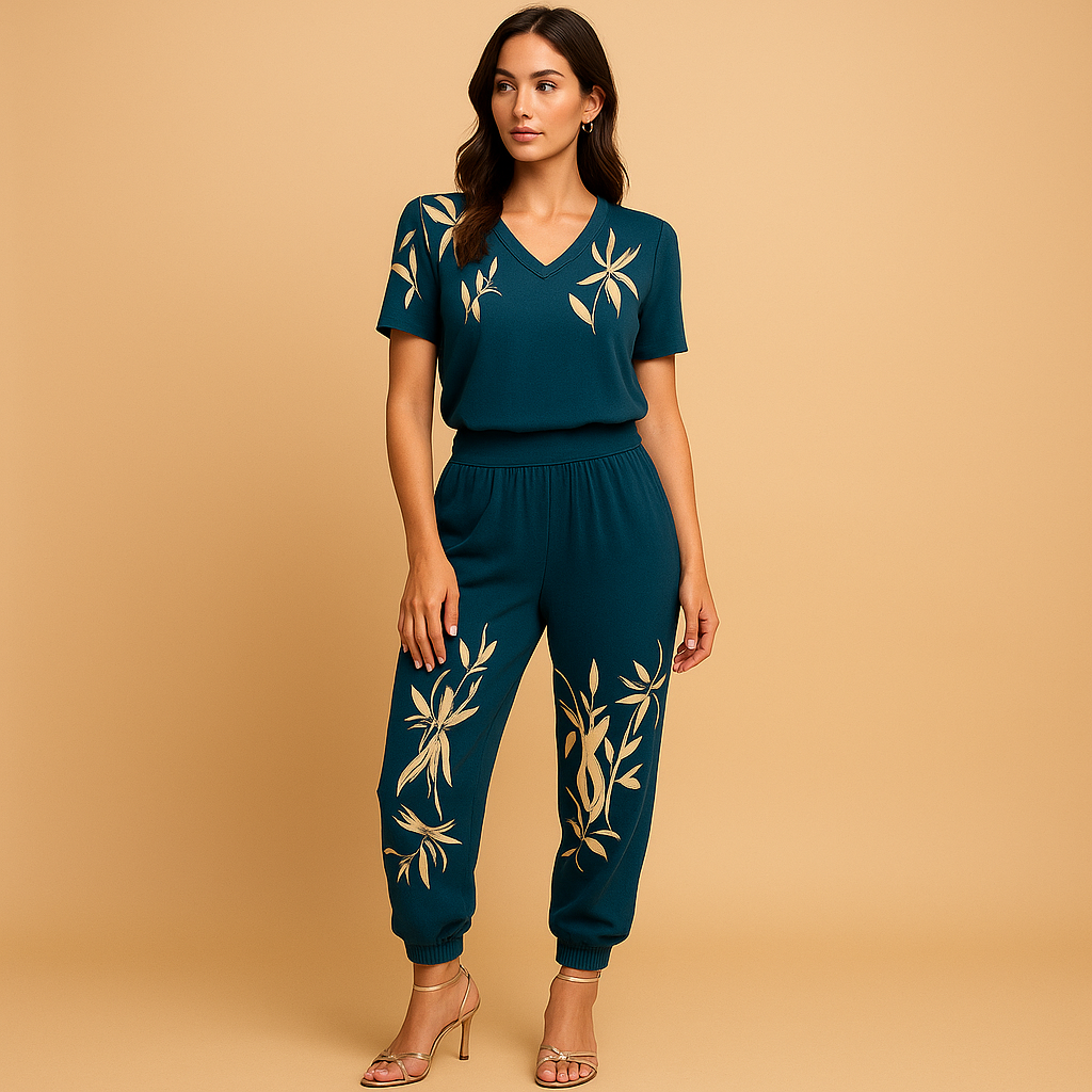 Bloemige dames set met top en broek | Marelle