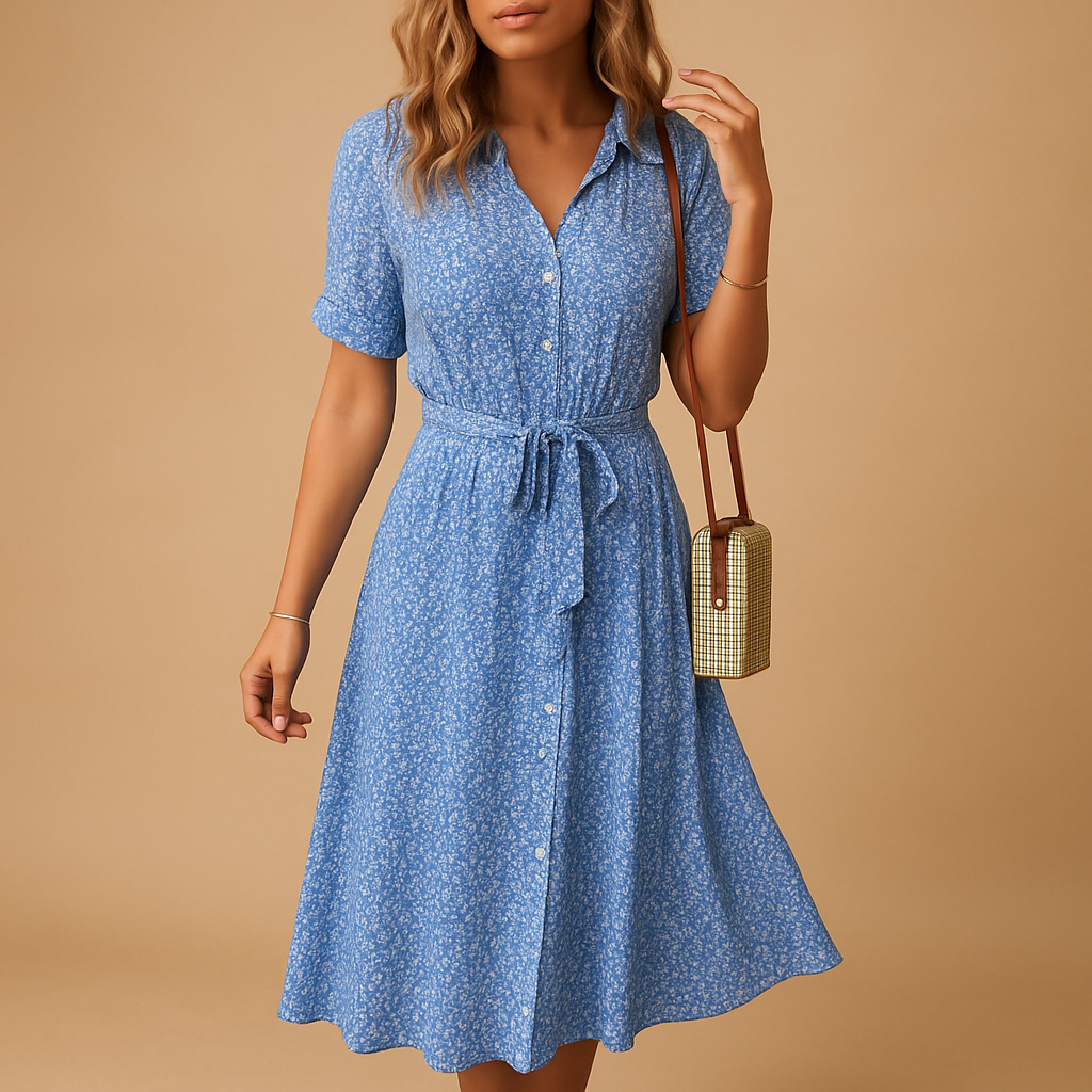 Bloemenprint midi-jurk met korte mouwen voor dames | Fleur