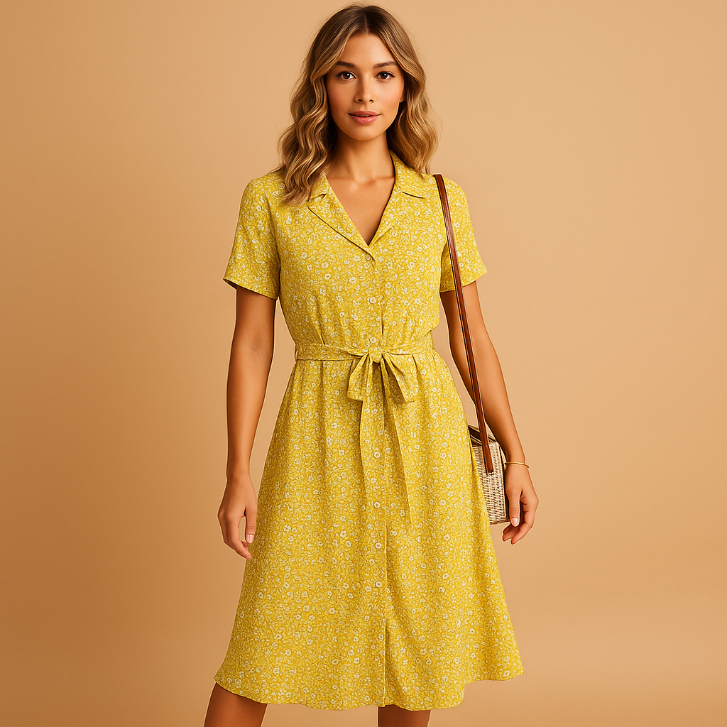 Bloemenprint midi-jurk met korte mouwen voor dames | Fleur