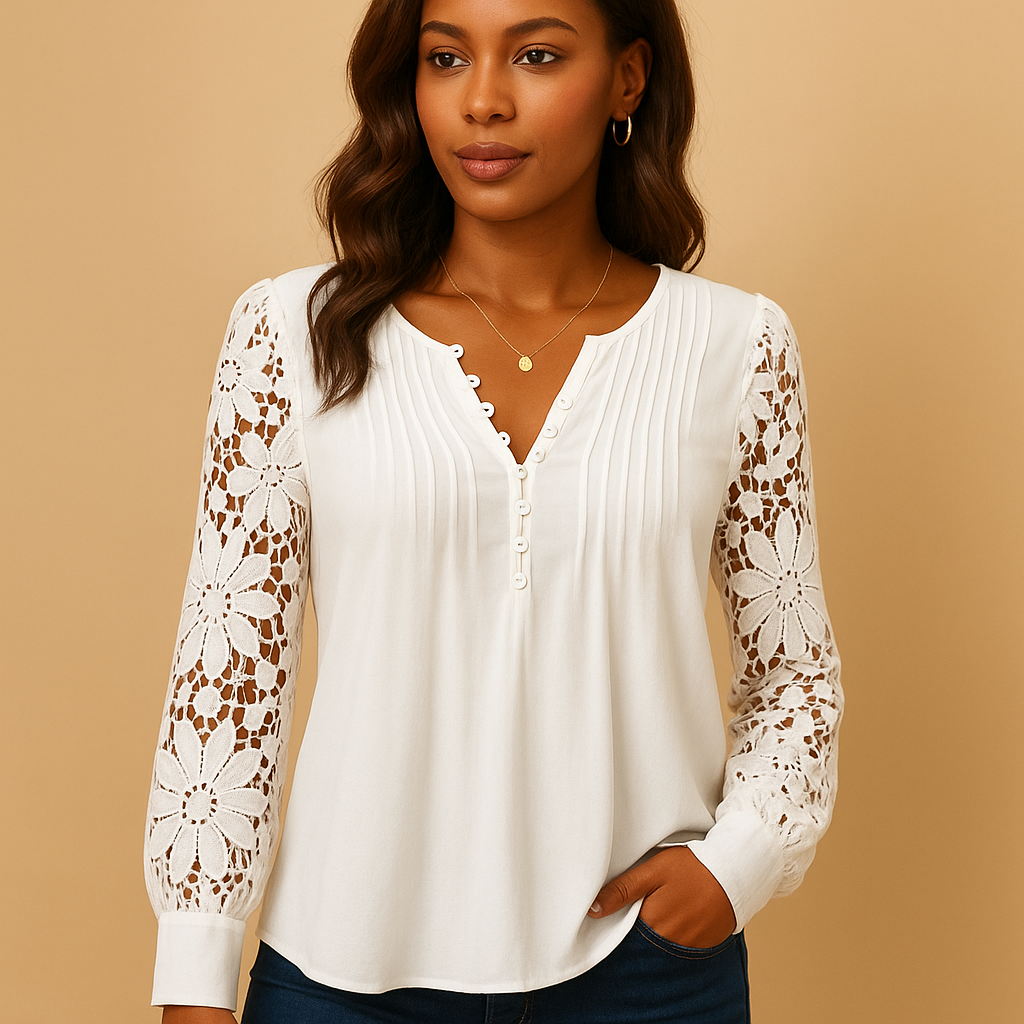 Elegante blouse met V-hals en kanten details voor dames | Annelies