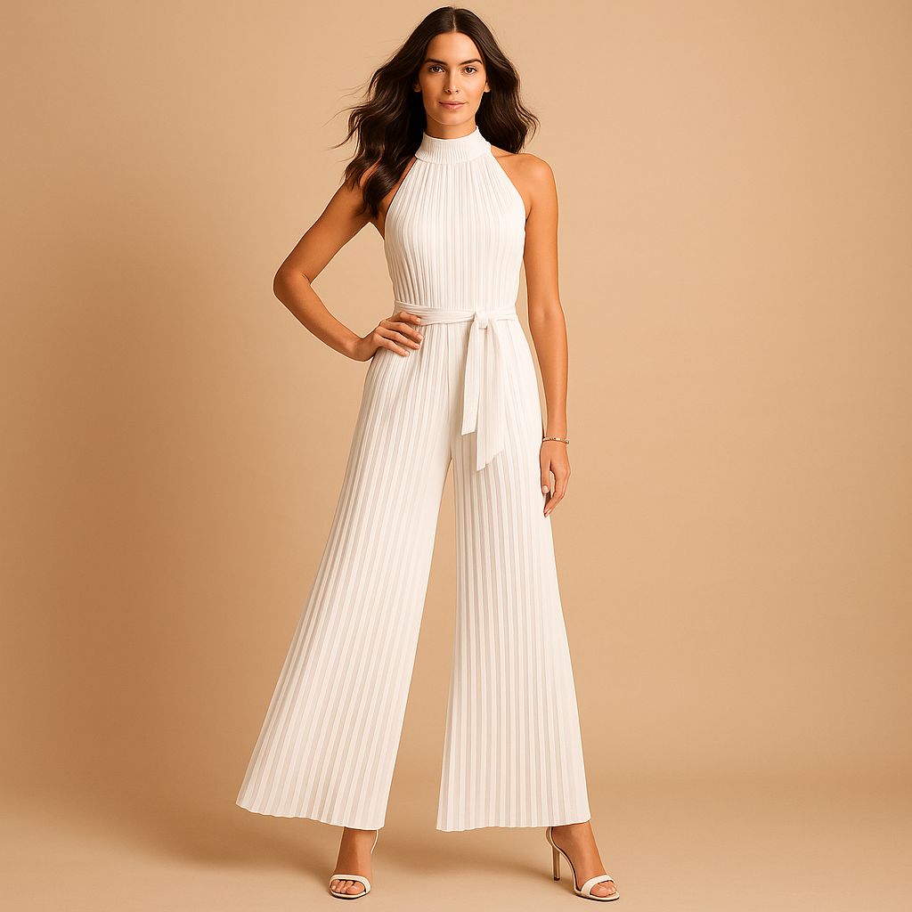 Elegante geplooide jumpsuit met wijde pijpen voor dames | Milou