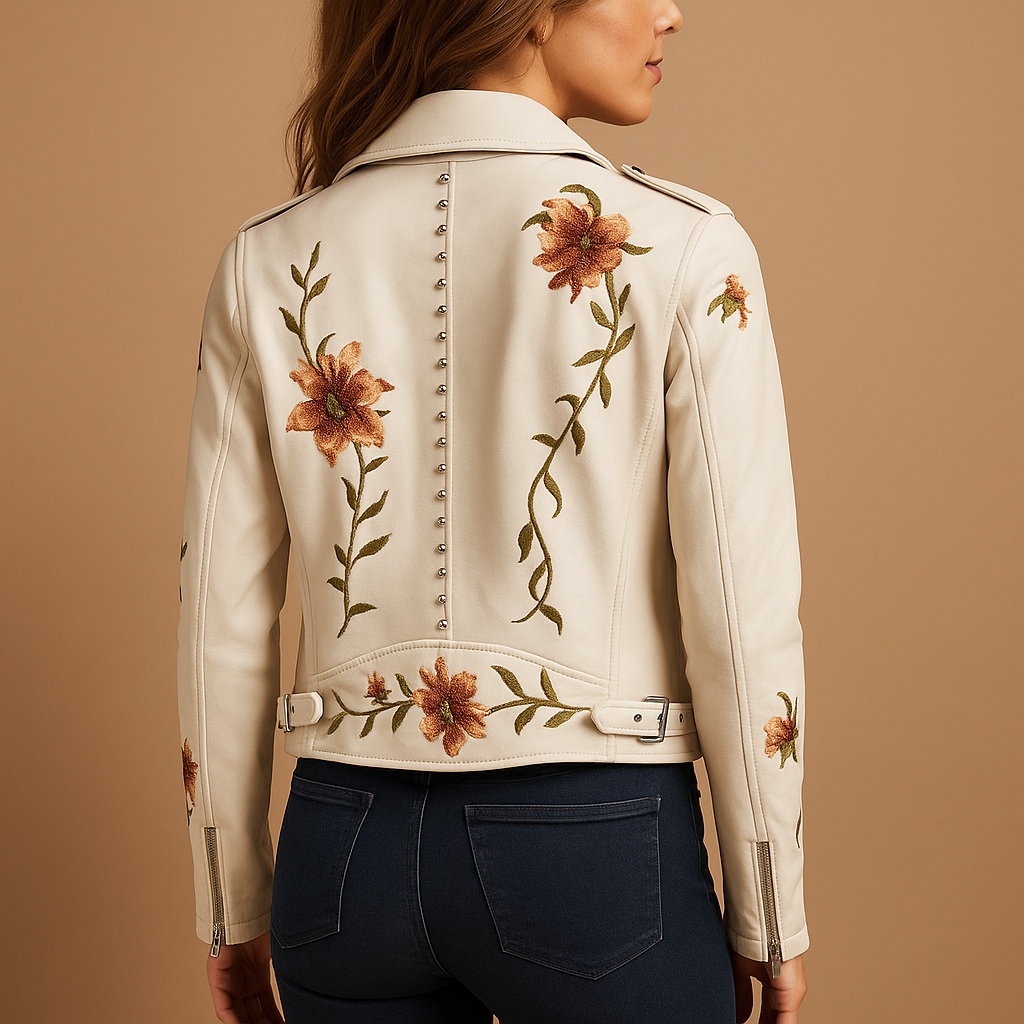 Getailleerd leren jack met ritszakken voor dames | Milou