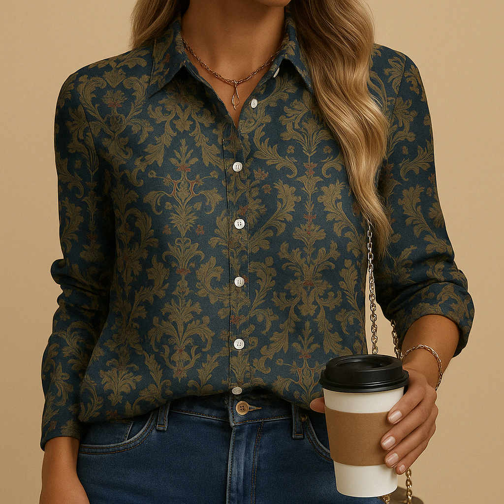 Herfstblouse met warme tinten en getailleerde pasvorm voor dames | Caitie