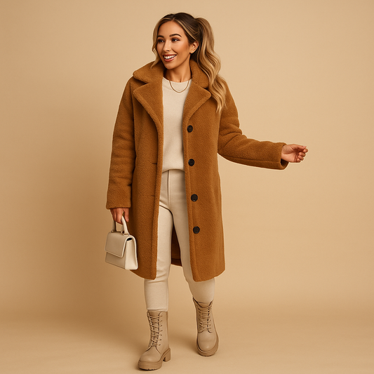 Lange teddy jas in beige voor dames | Nienke
