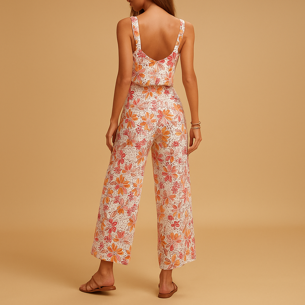 Mouwloze bloemen jumpsuit met vierkante hals voor dames | Carenza
