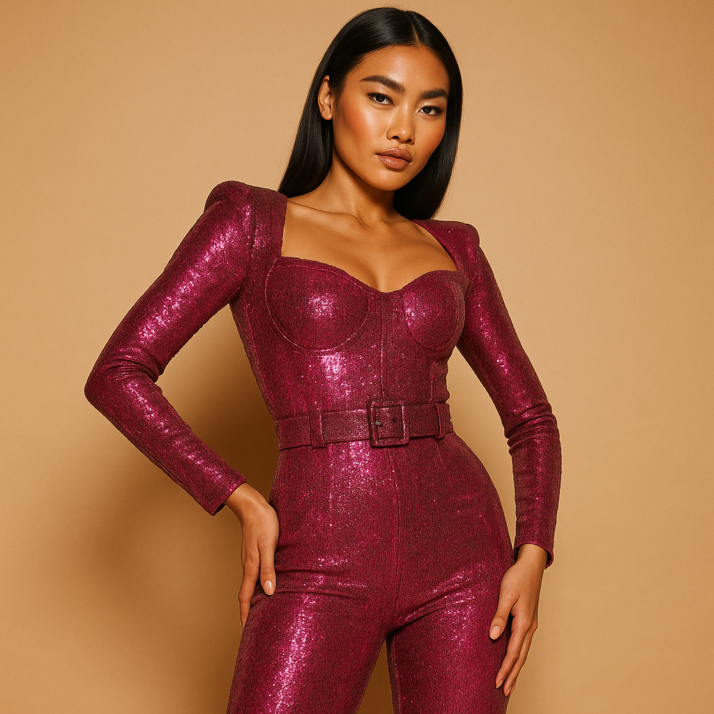 Tess | Glanzende feestelijke jumpsuit met lange mouwen voor dames