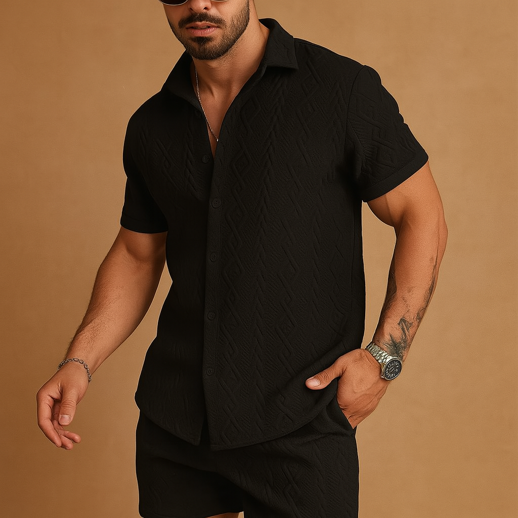 Sportieve short set met contrasterende kraag voor heren | Daan