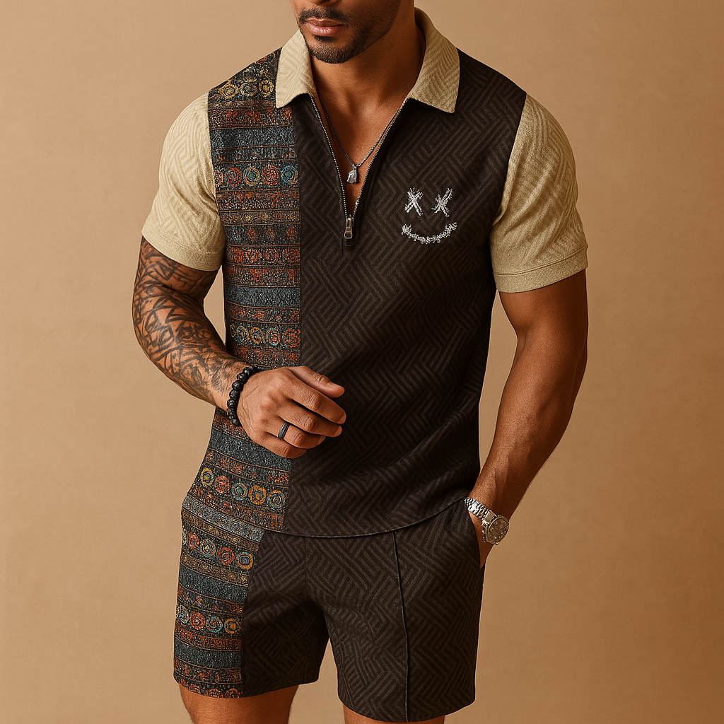 Tweedelige zomerset met polo en korte broek voor heren | Calvin
