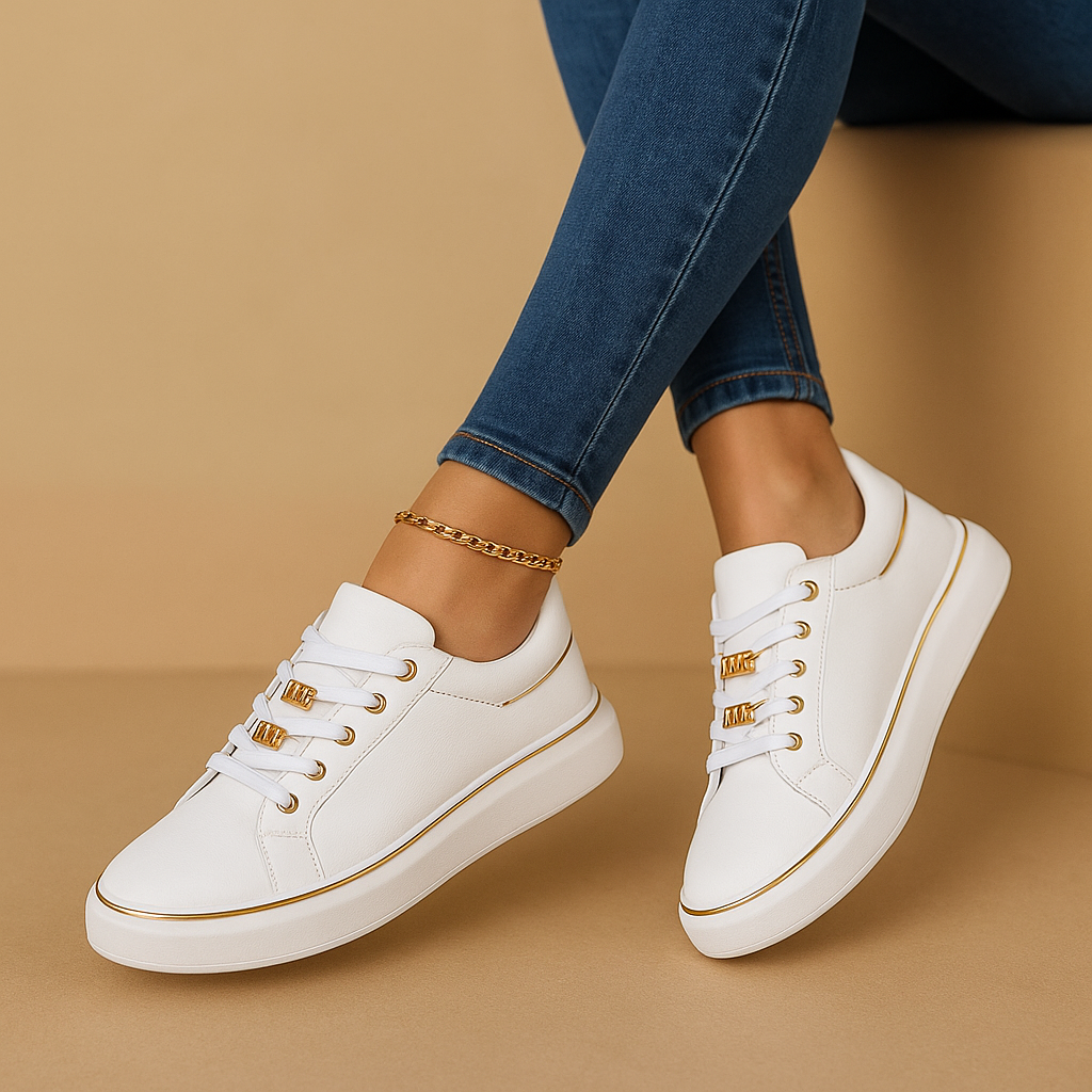Witte sneakers met gouden detail voor dames | Fleur